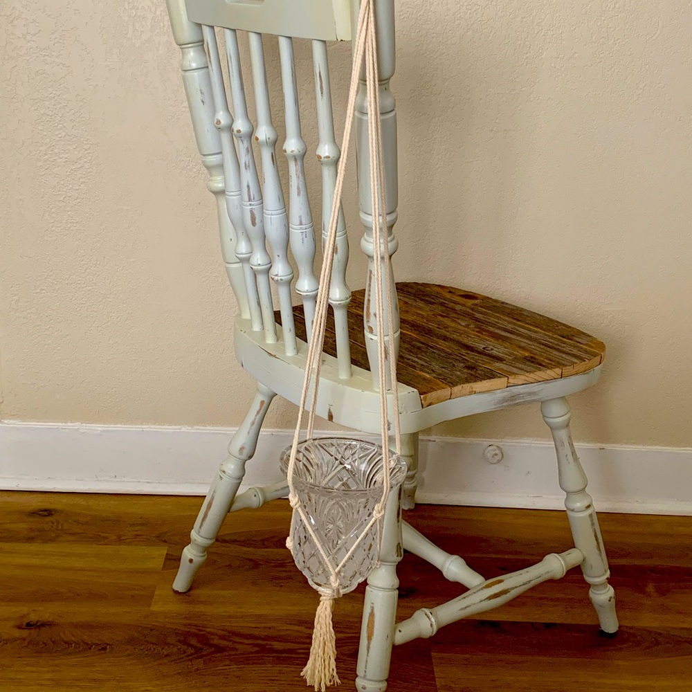 Boho style macrome planter and plant hanger. Glass plant holder included!